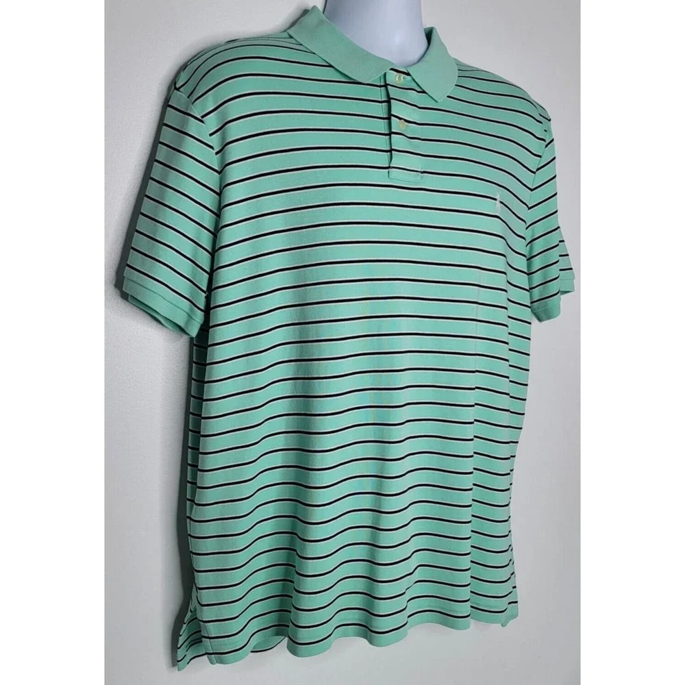 Ralph‎ Lauren Polo Golf Shirt Mens Size XXL 2XL Blue Green Striped Short Sleeve